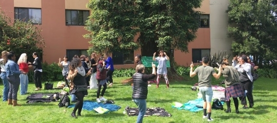 Students doing outside exercise during class